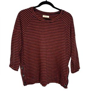 Madewell Side-button Sweatshirt Womens Red Blue Stripe 3/4 Sleeve Small